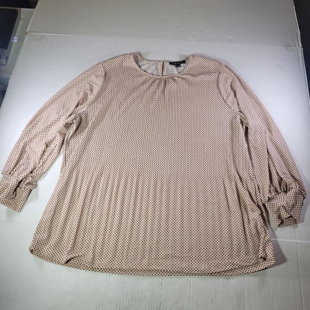 Adrianna Papell Women Beige Polka Dot Professional Long Sleeve Blouse Size L